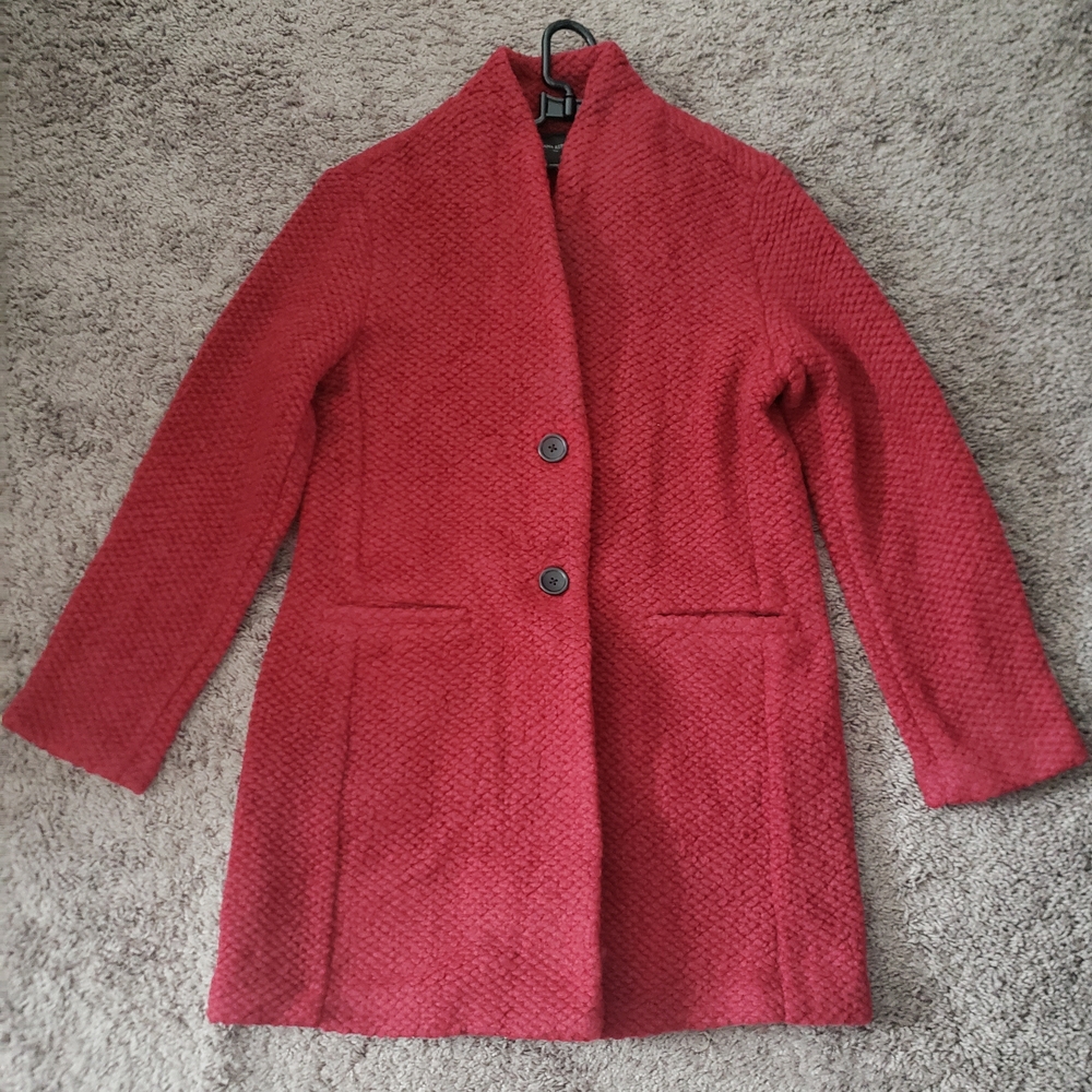 Oversized Women's Red Textured Button-Front Coat